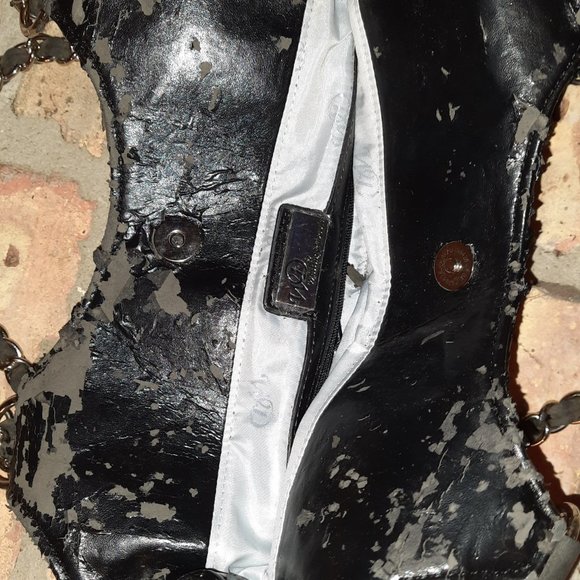 Whiting and Davis Silver and Black Metal Mesh Shoulder Bag - flawed - Craft item - Picture 4 of 5